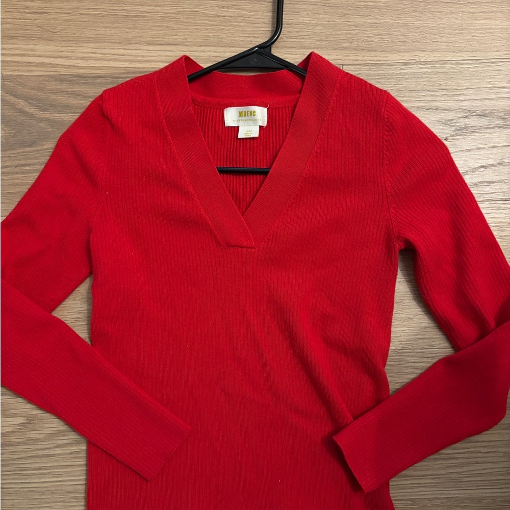 Anthropologie Vibrant Red V-Neck Sweater